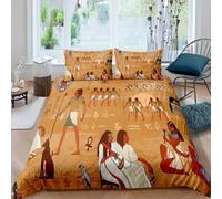 Set copripiumino con motivo antico Egitto, cultura egiziana, retrò, esotico, tribale, simboleggia la piramide del faraone, set di biancheria da letto, decorativo, 3 pezzi (colore 9, matrimoniale: 200