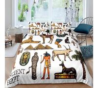 Set copripiumino con motivo antico Egitto, cultura egiziana, retrò, esotico, tribale, simboleggia la piramide del faraone, set di biancheria da letto, decorativo, 3 pezzi (colore 1, singolo: 135 x 200