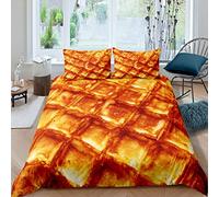 Set copripiumino con motivo cialda 3D, motivo a cialde, decorazione per bambini, ragazzi, ragazze, con motivo unico arancione, 2 pezzi per letto singolo, cerniera