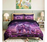 Set copripiumino con motivo floreale, 3 pezzi, 100% microfibra, con stampa 3D, con cerniera e biancheria da letto morbida e traspirante, lupo sogni, 140 x 200 cm