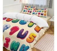 Set copripiumino con numeri e lettere, 3 pezzi, con 2 federe, caldo e educativo, con chiusura a cerniera, morbido set di biancheria da letto per tutte le stagioni, 259 x 229 cm