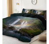 Set Copripiumino con Paesaggio Cascata Arcobaleno, 220 x 240 cm Morbido Microfibra Copripiumini con Chiusura a Cerniera, Buio Reversibile Copripiumino per la Camera di Ragazzi e Ragazze