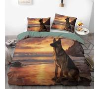 Set copripiumino con pastore tedesco al tramonto sulla spiaggia, 3 pezzi, letto queen/king size, con 2 federe, in morbida microfibra, per gli amanti dei cani, decorazione per la casa (02, 200 x 200 cm