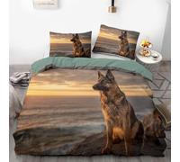 Set copripiumino con pastore tedesco al tramonto sulla spiaggia, 3 pezzi, letto queen/king size, con 2 federe, in morbida microfibra, per gli amanti dei cani, decorazione per la casa (03, 240 x 220 cm