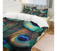 Set copripiumino con piume, 3 pezzi, con 2 federe, stile etnico, caldo, con chiusura a cerniera, morbido set di biancheria da letto per tutte le stagioni, 218 x 178 cm