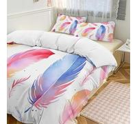 Set copripiumino con piume colorate, 3 pezzi, con 2 federe, stile bohémien, caldo, con chiusura a cerniera, morbido set di biancheria da letto per tutte le stagioni, 259 x 229 cm