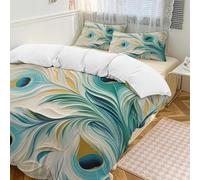 Set copripiumino con piume di pavone, 3 pezzi, con 2 federe, stile bohémien, caldo, con chiusura a cerniera, morbido set di biancheria da letto per tutte le stagioni, 218 x 178 cm