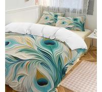 Set copripiumino con piume di pavone, 3 pezzi, con 2 federe, stile bohémien, caldo, con chiusura a cerniera, morbido set di biancheria da letto per tutte le stagioni, 201 x 229 cm