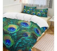 Set copripiumino con piume di pavone, 3 pezzi, con 2 federe, stile etnico, caldo, con chiusura a cerniera, morbido set di biancheria da letto per tutte le stagioni, 201 x 229 cm