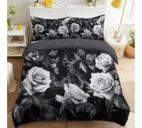 Set copripiumino con rose e foglie, nebbia, per camera da letto, per adulti, nero, per letto singolo, 200 x 200 cm, misterioso buio, raffinato copripiumino con federe