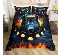 Set copripiumino con stampa 3D con motivo a lupo, set di biancheria da letto per letto king size, in microfibra di poliestere, con stampa di acchiappasogni, con 2 federe per cuscino, 3 pezzi, blu