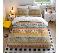 Set copripiumino con stampa, con silhouette di animali africani, stile geometrico fusion, design 3D, per la decorazione della camera da letto (02, king size, 240 x 220 cm, 50 x 75 cm x 2)