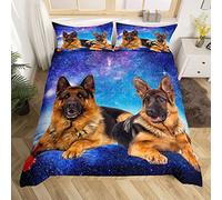 Set copripiumino con stampa di cane galassia 3D con pastore tedesco, set di biancheria da letto blu viola cielo stellato carino animale animale animale modello copriletto morbido king size