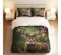 Set copripiumino con stampa di cervi e spirito della foresta, 3 pezzi, morbido e traspirante, design con scena della natura (05, singolo135 x 200 cm+50 x 75 cm*2)