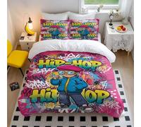 Set copripiumino con stampa di graffiti, cultura hip hop, per camera da letto di bambini e ragazzi, 3 pezzi, stile artistico (02, king 240 x 220 cm, 65 x 65 cm x 2)