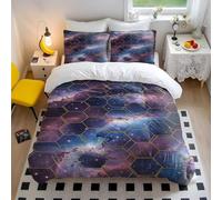 Set copripiumino con stampa di nebulosa a nido d'ape dorato, ispirato alla tecnologia, blu scuro, ultra morbido, 3 pezzi, per decorazione moderna per camera da letto (02, matrimoniale200 x 200 cm + 50