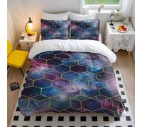 Set copripiumino con stampa di nebulosa a nido d'ape dorato, ispirato alla tecnologia, ultra morbido, 3 pezzi, per decorazione moderna della camera da letto (04, king size, 240 x 220 cm + 65 x 65 cm x