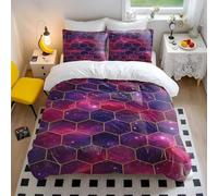 Set copripiumino con stampa di nebulosa a nido d'ape dorato, ispirato alla tecnologia, ultra morbido, 3 pezzi, per decorazione moderna della camera da letto (03, singolo, 135 x 200 cm + 65 x 65 cm x 2