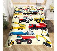 Set copripiumino con stampa escavatore, per veicoli da costruzione, trapunta, camion, set di biancheria da letto, colore: giallo chiaro, per bambini, ragazzi, ragazze, taglia singola con 1 federa