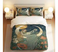 Set copripiumino con stampa in stile Art Nouveau con dea della luna, biancheria da letto con musica da sogno, perfetto per decorare la camera da letto (01, king 240 x 220 cm, 65 x 65 cm x 2)