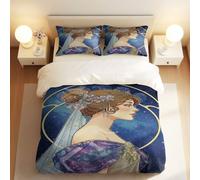Set copripiumino con stampa in stile Art Nouveau, con dea della luna, motivo natura da sogno, perfetto per decorare la camera da letto (04, singolo, 135 x 200 cm + 65 x 65 cm x 2)