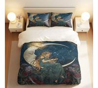 Set copripiumino con stampa in stile Art Nouveau, con dea della luna, motivo natura da sogno, perfetto per decorare la camera da letto (03, singolo, 135 x 200 cm + 50 x 75 cm x 2)