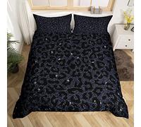 Set copripiumino con stampa leopardata con glitter ghepardo e stampa set di biancheria da letto per bambini ragazzi ragazze animali selvatici set copripiumino in microfibra geometrico copriletto nero