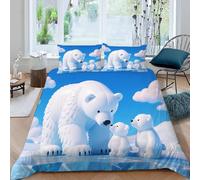 Set copripiumino con stampa Orso dei cartoni animati, matrimoniale size 200x200 cm, Nuvole nel cielo azzurro 3D copripiumino decorativo in microfibra di poliestere con 2 federe 50x75 cm, (Dx8552)