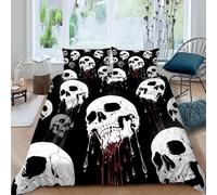 Set copripiumino con stampa Scheletro dell'orrore, matrimoniale size 200x200 cm, Halloween 3D copripiumino decorativo in microfibra di poliestere con 2 federe 50x75 cm, 3 pezzi (Dx8720)