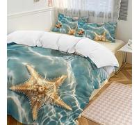 Set copripiumino con stella marina, conchiglie, 3 pezzi, con 2 federe, caldo, con chiusura a cerniera, morbido set di biancheria da letto per tutte le stagioni, 201 x 229 cm