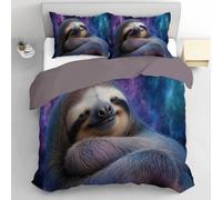 Set Copripiumino Copripiumino in Microfibra Premium- Set di Biancheria da Letto animale dei cartoni animati Nebulosa Notte Stellata del Bradipo, Morbido e Ipoallergenico (Viola, separare 135x200cm)