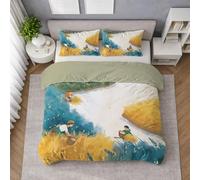 Set Copripiumino Country Oro in Morbida Microfibra con Copripiumino una Piazza e Mezza 200 x 200 cm + 2 Federe 50 x 80 cm - Resistente Anti-pilling e Lavabile Parure Letto Rustico Contadini Autunno