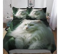 Set Copripiumino Cute Cat 3D - Parure Copripiumone in Microfibra 3 Pezzi Con Federe, Chiusura A Cerniera Biancheria Da Letto Copripiumini, Double (200x200cm)