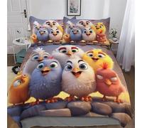 Set Copripiumino Cute Chicken 3D - Parure Copripiumone in Microfibra 3 Pezzi Con Federe, Chiusura A Cerniera Biancheria Da Letto Copripiumini, Double (200x200cm)