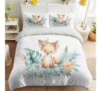 Set copripiumino da 200 x 220 cm, motivo animali, per cameretta dei bambini, colore verde chiaro, con piccole volpi e foglie tropicali, fiabe della foresta, stile botanico naturale, facile da pulire