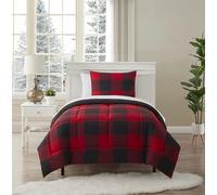 Set copripiumino da 5 pezzi Bed in a Bag Buffalo Check Christmas Print All Season Soft Down Alternative Bedding Comforter Set & Lussuose lenzuola in microfibra bianca, Twin, Buffalo Plaid