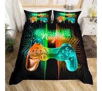 Set copripiumino da gioco per videogiochi per bambini, set di biancheria da letto, morbido, joystick e controller di gioco in lino, copriletto matrimoniale con 2 federe