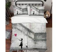 Set copripiumino da parete grigio 3D Banksy ragazza set biancheria da letto f...