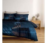 Set copripiumino design Acquerello Pittura Titanic, set di biancheria da letto singolo 135 x 200 cm reversibile, ultra morbido, ipoallergenico, di lusso, con chiusura a cerniera, Blu Navy Scuro
