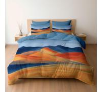 Set copripiumino design Moderno Dipinto a Olio Deserto Dune, set di biancheria da letto singolo 135 x 200 cm reversibile, ultra morbido, ipoallergenico, con chiusura a cerniera, Blu Acciaio