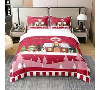 Set copripiumino di Natale 100% cotone misura singola con 1 federa per cuscino Decorazioni natalizie Set copripiumino 100% cotone motivo Babbo Natale e renna Copripiumino albero di Natale
