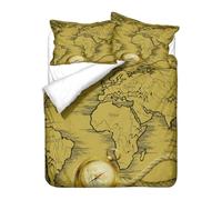 Set copripiumino disegnato a mano con mappa del mondo, set copripiumino 260 | Linee continentali disegnate a mano e una bussola antica creano un look da viaggio per adolescenti, adulti e amanti delle