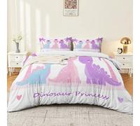 Set copripiumino Divertimento infantile con principesse dinosauri double-face 180 × 220 morbido in policotone, in morbida microfibra, con federa, facile da pulire Rosa