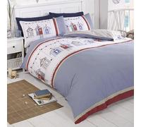 Beach Hut Double Set Copripiumino Blu Letto Bambini Adulti - 2 IN 1 Design