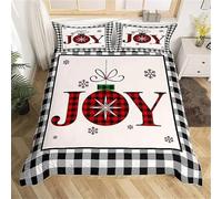 Set Copripiumino Doppio Natalizio con Fiocco di Neve, Set di Biancheria da Letto Doppio per Bambini, Ragazzi e Ragazze, Decorazione per La Camera Dei Ragazzi, Motivo A Scacchi Bianco e Nero Rosso, Co