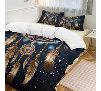 Set copripiumino e 2 federe con acchiappasogni e piume, con chiusura a cerniera, morbido, per tutte le stagioni, 218 x 178 cm