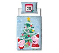 Peppa Pig Babbo Junior Set Copripiumino Natale Albero Bambini Letto Reversibile