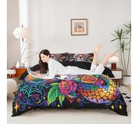 Set copripiumino estetico e divertente, per letto super king size, romantico con scheletro di rose, serpente e serpente, con 2 federe, in microfibra a tema Happy Halloween, per adulti, piumino non