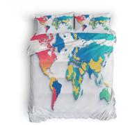 set copripiumino estivo 200x200cm Mappa Del Mondo A Colori copripiumino con federe Cover letto in microfibra traspirante, stampa double face, zip invisibile, stile moderno