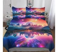 Set Copripiumino Fantasy Landscape Copripiumone Con Federe Set Di Biancheria Da Letto Stampato in 3D Con Chiusura A Cerniera 3 Pezzi Microfibra Morbida Ipoallergenica King(220x240cm)